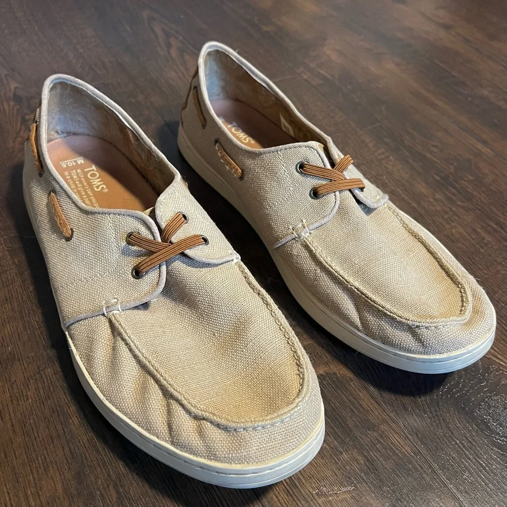 TOMS Men’s “Culver” Slip On Coated Linen + Suede Boat Shoes